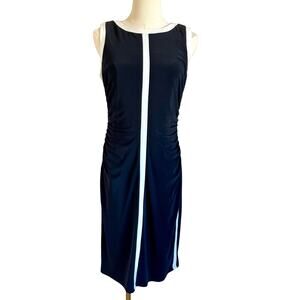 Ralph Lauren Black White Sleeveless Ruched Bodycon Slinky Sheath Travel Dress 6